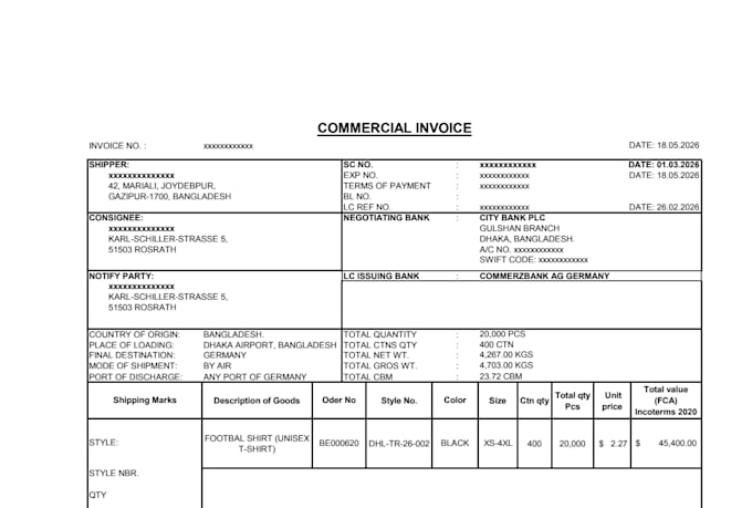 create invoice, packing list and shipping documents in excel